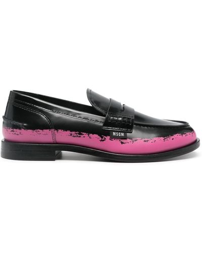 MSGM Penny-slot Leather Loafers - Black