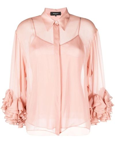 Rochas ラッフル シルクシャツ - ピンク