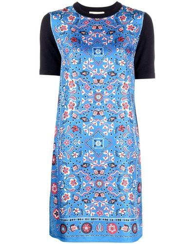 Tory Burch Paisley-print Short-sleeved Minidress - Blue