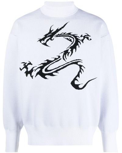 Xander Zhou Dragon-print Sweater - White