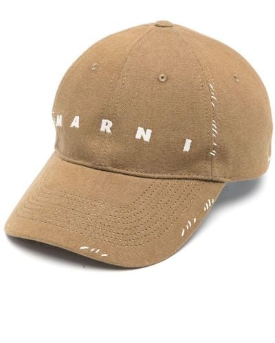 Marni Logo-embroidered Cotton Hat - Natural
