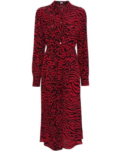 Karl Lagerfeld Vestido camisero con animal print - Rojo