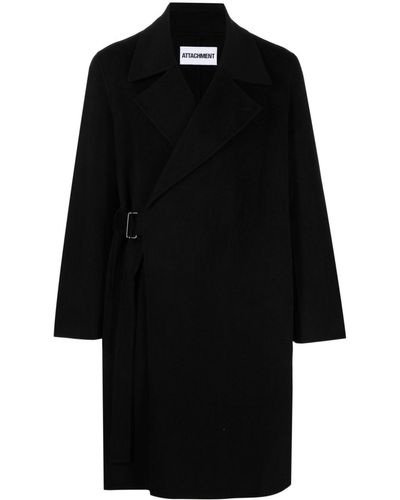 Attachment Notched-collar Belted Coat - Black