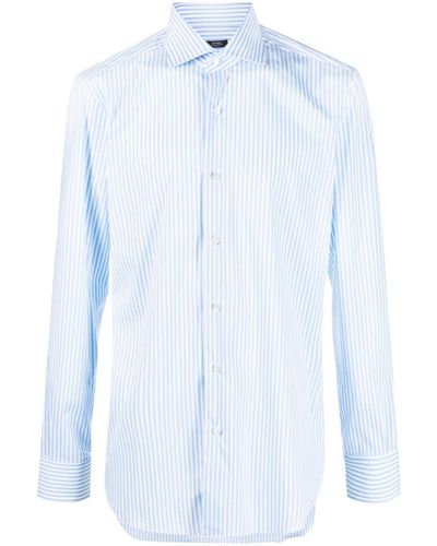 Barba Napoli Vertical Stripe-print Stretch-cotton Shirt - Blue