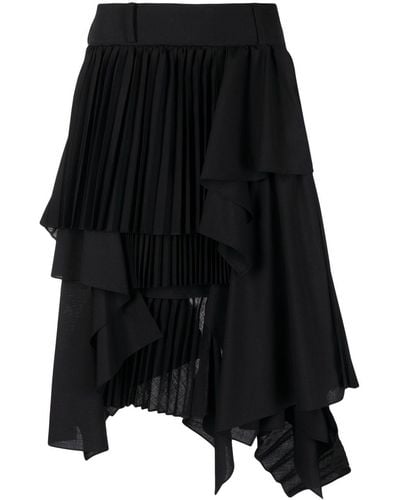 Sacai Jupe plissée à design asymétrique - Noir