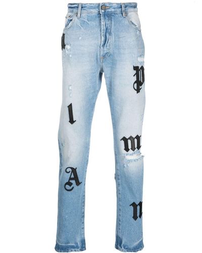 Palm Angels Gerade Jeans mit Logo-Patches - Blau