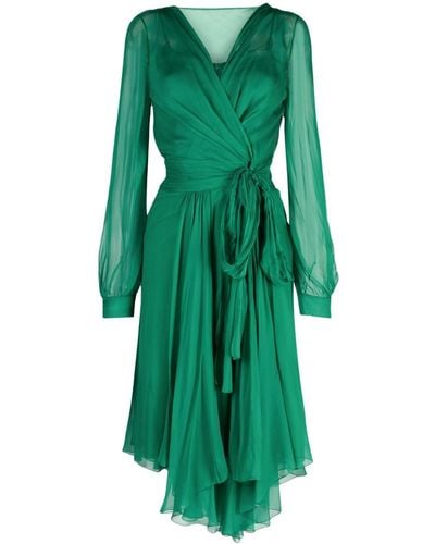 Alberta Ferretti Asymmetric Silk Wrap Dress - Green