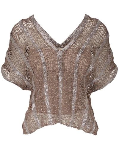 Brunello Cucinelli Sequin-embellished Open-knit Top - Brown