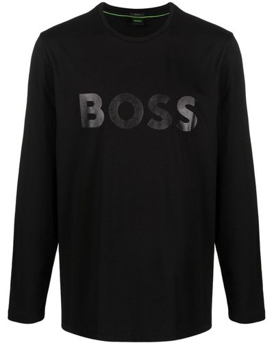 BOSS Logo-print Long-sleeve T-shirt - Black