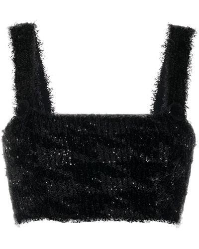 Balmain Sequin Knitted Crop Top - Black