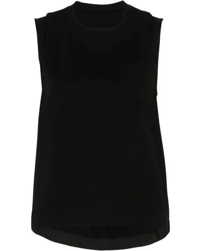 Sacai Pleat-detail Cotton T-shirt - Black