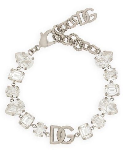 Dolce & Gabbana Rhinestone Dg Logo Bracelet - White