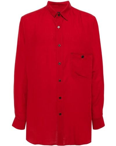 Yohji Yamamoto Asymmetric-neck Linen-blend Shirt - Red