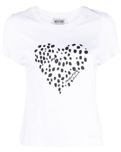 Moschino Jeans T-shirt en coton à imprimé cœur - Blanc