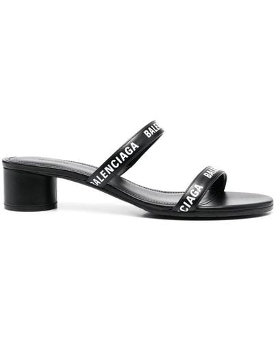 Balenciaga '45mm' Logo-print Double-strap Sandals - Black