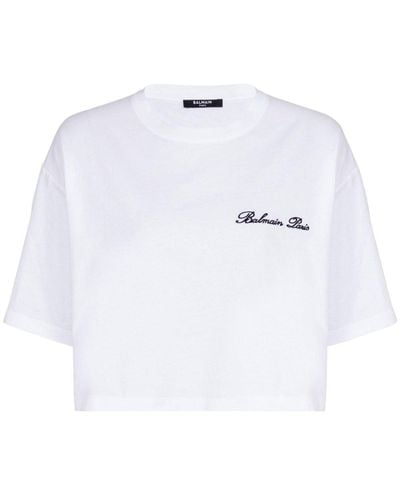 Balmain Logo-embroidered Cotton T-shirt - White