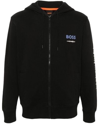 BOSS Graphic-print Hooded Jacket - Black