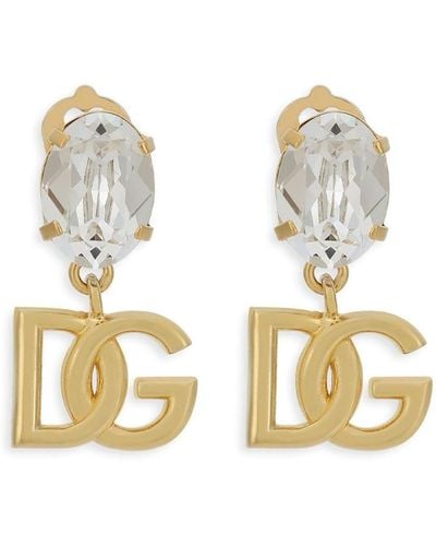 Dolce & Gabbana Oorbellen Verfraaid Met Stras En Logo - Metallic