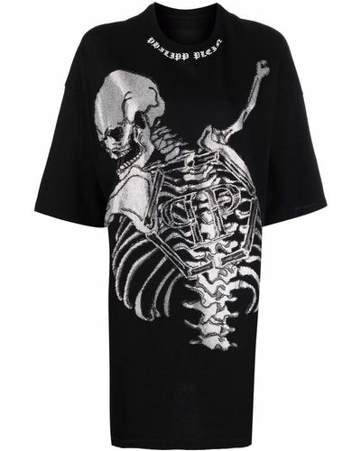 Philipp Plein Skeleton プリント Tシャツワンピース - ブラック