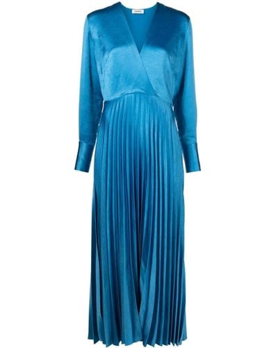 Sandro Pleated Satin Maxi Dress - Blue