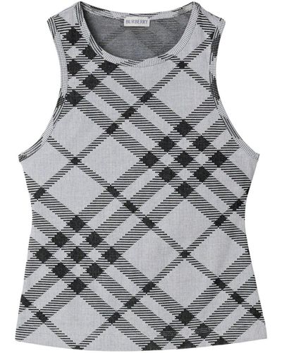 Burberry Checkered Cotton Top - Grey