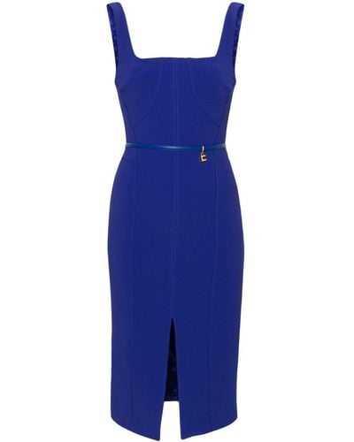 Elisabetta Franchi Belted Crepe Midi Dress - Blue