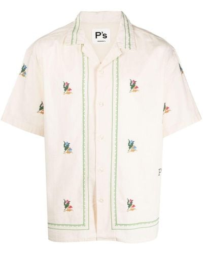 President's Embroidered Short-sleeve Shirt - Natural