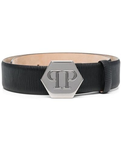 Philipp Plein Logo-buckle Leather Belt - Black