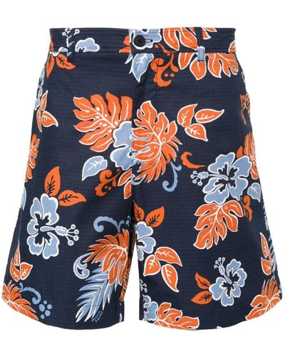 Maison Kitsuné Ripstop-Shorts mit Blumen-Print - Blau