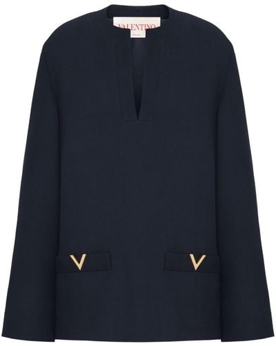 Valentino Garavani VGold detail silk blouse - Blau