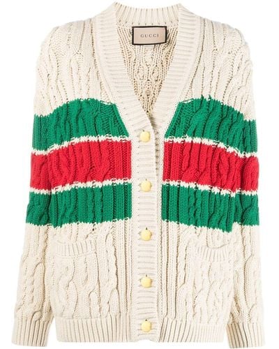Gucci Striped Cable-knit Cotton-blend Cardigan - Natural