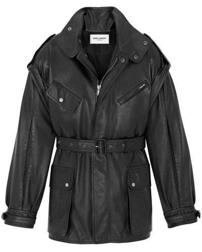 Saint Laurent Belted Leather Jacket - Black
