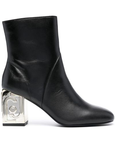 Liu Jo 75mm Zipped Leather Ankle Boots - Black