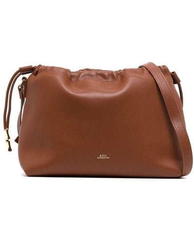 A.P.C. 'ninon' Drawstring Crossbody Bag With Logo Lettering In Faux Leather Woman - Brown