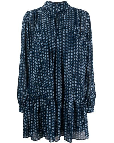 HUGO Geometric-print Tiered Mini Dress - Blue