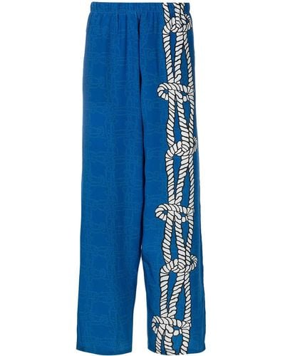 Amir Slama X Mahaslama Knot-print Silk-satin Trousers - Blue