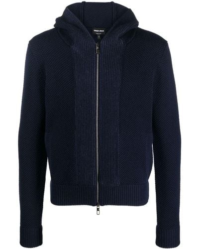 Giorgio Armani Knitted Zip-up Hoodie - Blue