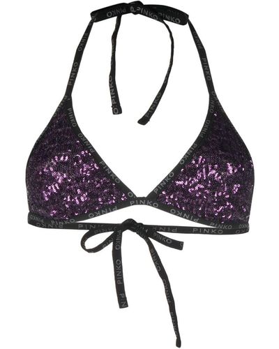 Pinko Sequin-embellished Logo Bikini Top - Purple