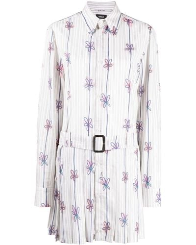 Egonlab Floral-print Striped Shirtdress - White