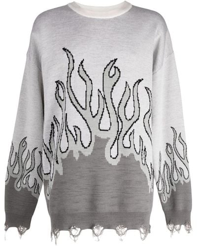 Haculla Distressed-effect Flame-print Wool Sweater - Grey