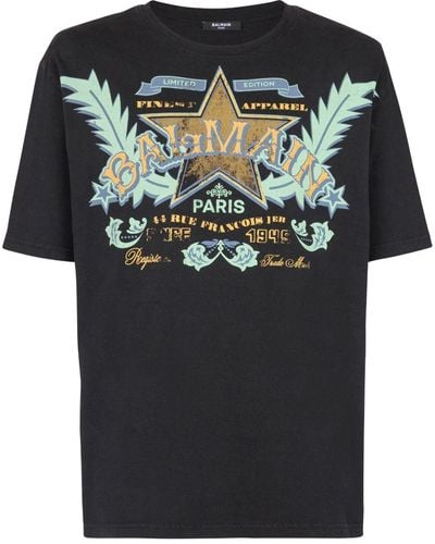 Balmain T-Shirt mit Western-Print - Schwarz
