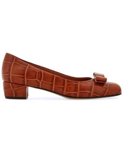 Ferragamo Vara 30mm Leather Court Shoes - Brown