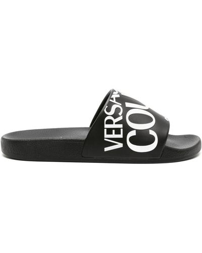 Versace Shelly Logo-embossed Slides - Black