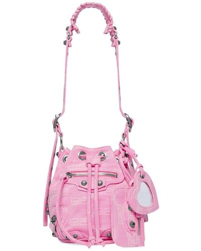 Balenciaga Le Cagole Xs Bucket Bag Bb Monogram Denim - Pink