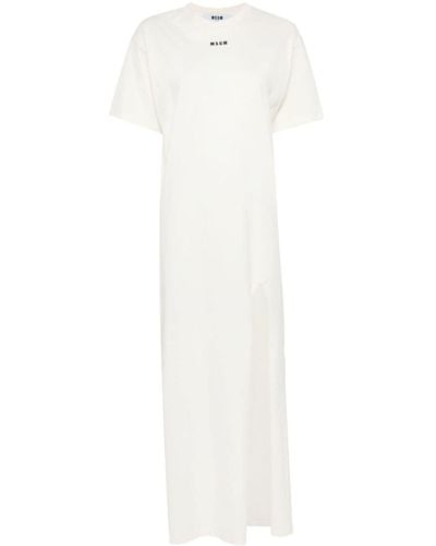 MSGM Logo-print Cotton T-shirt Dress - White