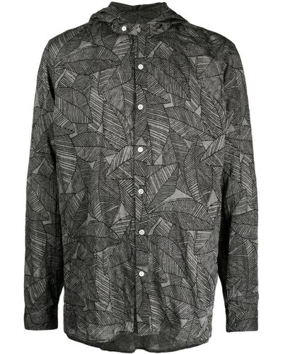 Mostly Heard Rarely Seen Leaf-print Hooded Shirt - Grey