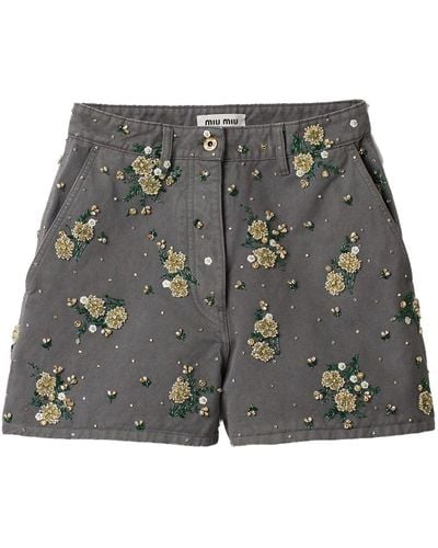 Miu Miu Floral-embellished Bermuda Shorts - Grey