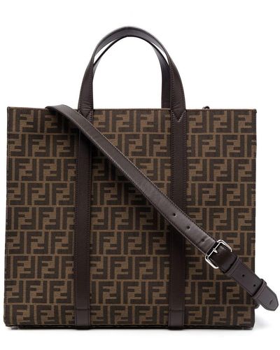 Fendi Shopper ff jacquard borsa in tessuto jacquard ff - Marrone