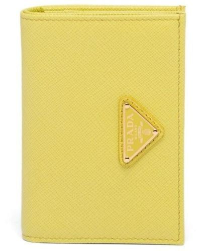 Prada Small Saffiano-leather Bi-fold Wallet - Yellow