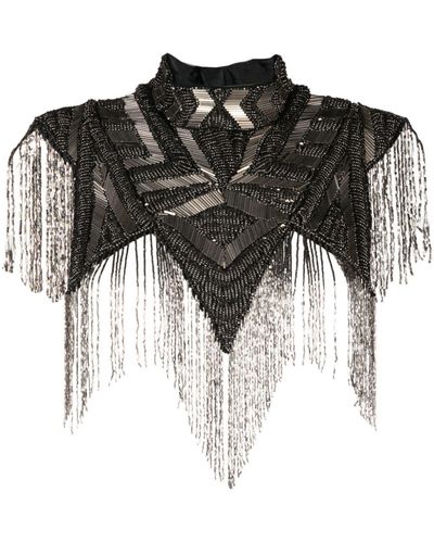 Atu Body Couture Bead-embellished Fringed Cape Top - Black